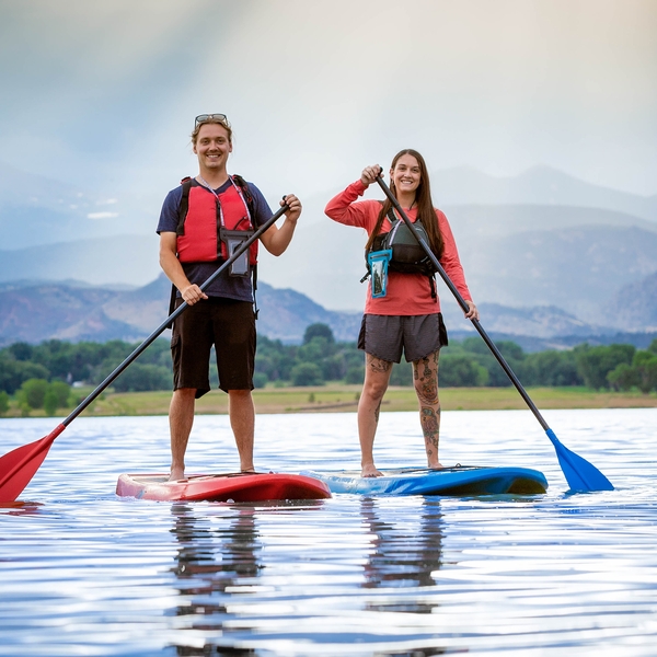 paddleboarding with the RunOff Phone Pouch