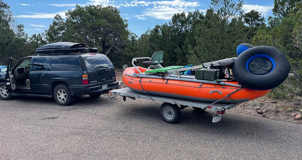 Fully Loaded Raft Trailer for Packrafting