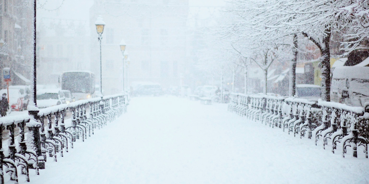 City streets covered in snow