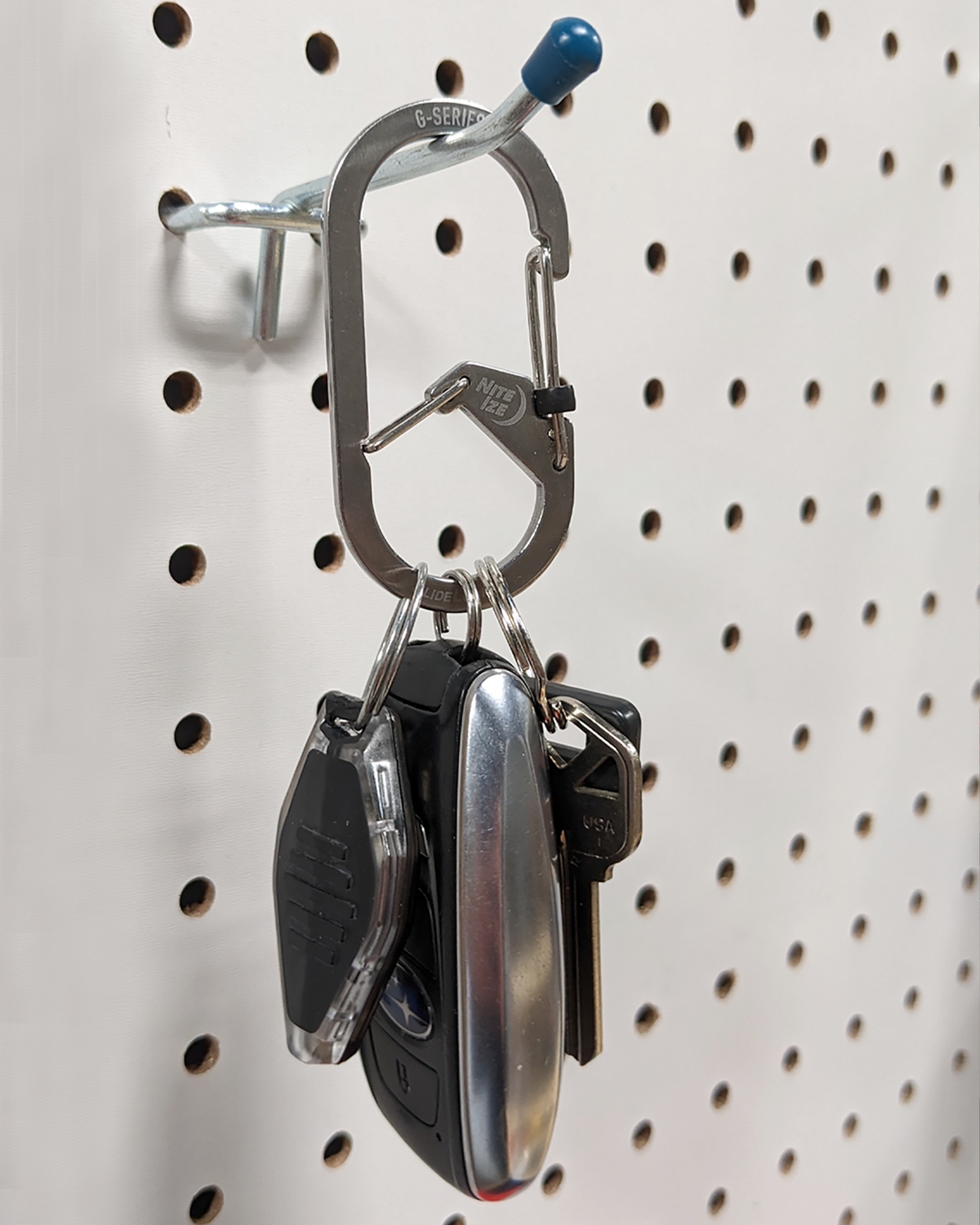 G-Series holding keys on peg hook