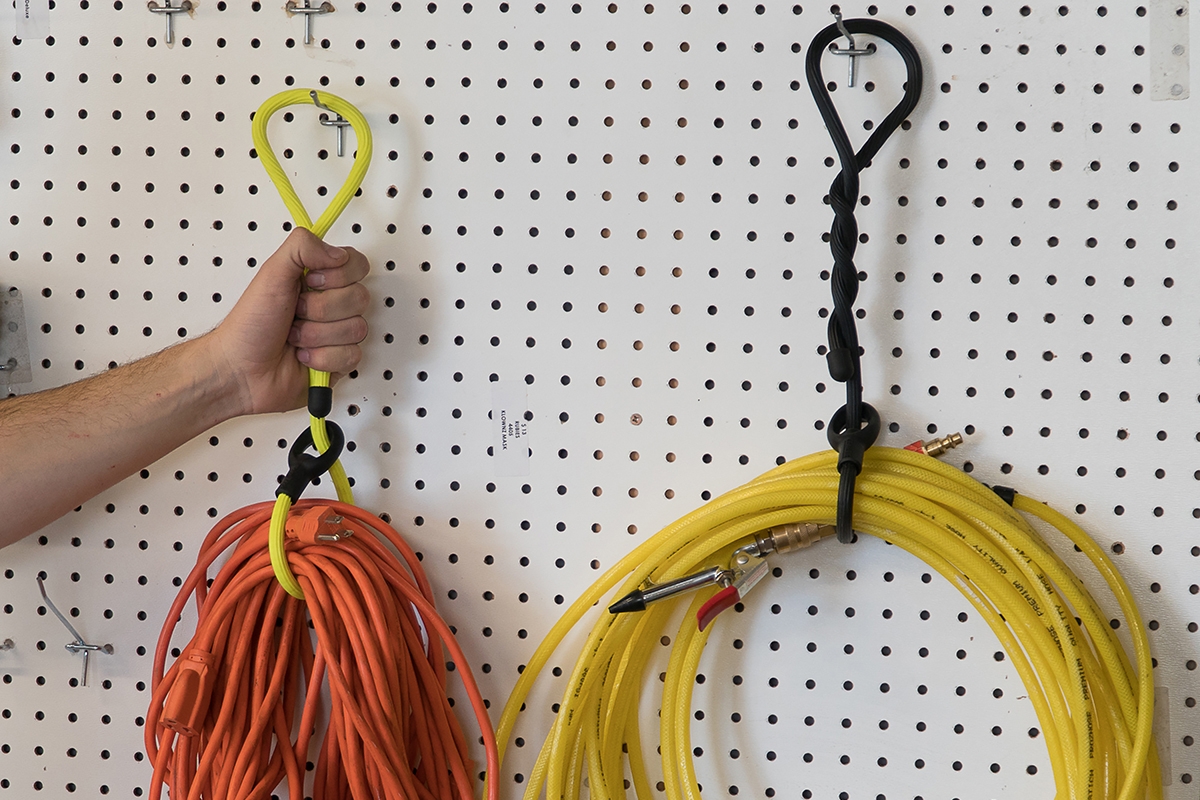 Gear Ties holding items on pegboard